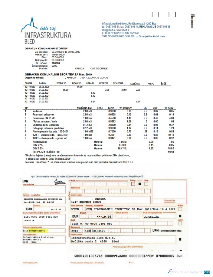 download Slovenia Infrastruktura Bled utility bill template in Word and PDF format (.doc and .pdf) PDF template